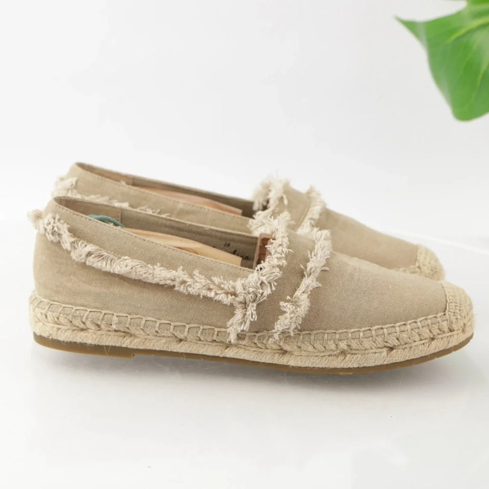 Joie Womens Vivienne Espadrille Shoe Size 38 8 Tan Canvas Flats Fringe Slip On